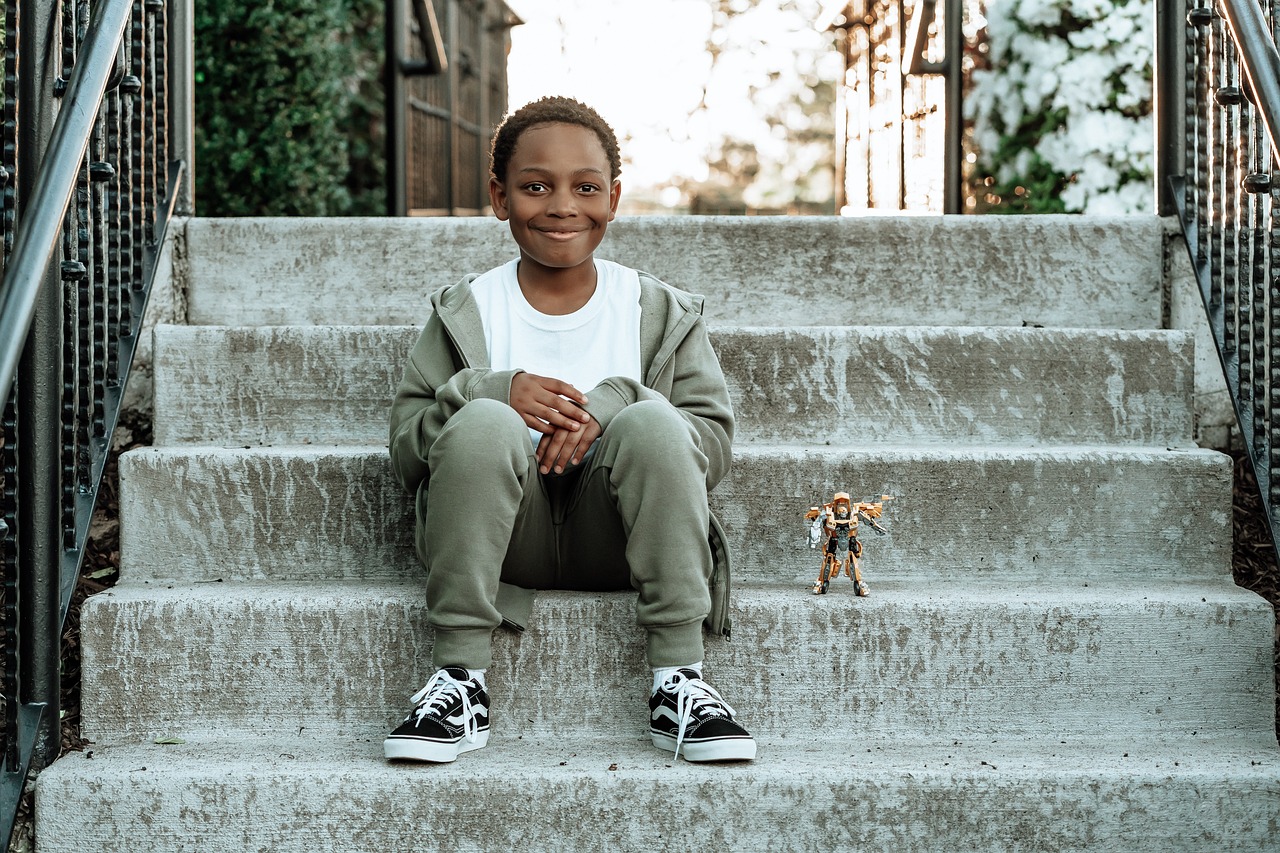 stairs, happy, child